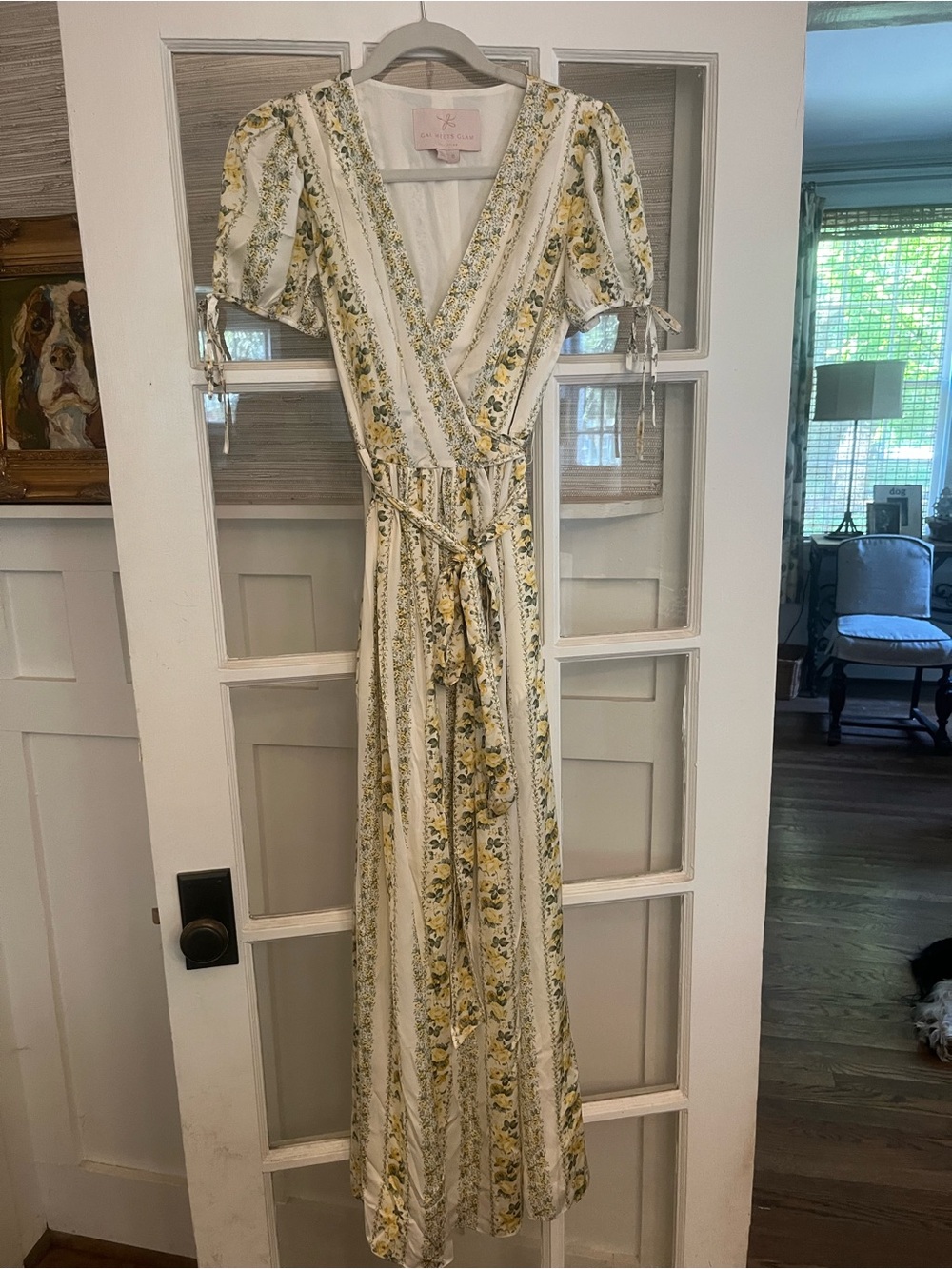 Gal Meets Glam White and Yellow Floral Wrap Maxi Dress